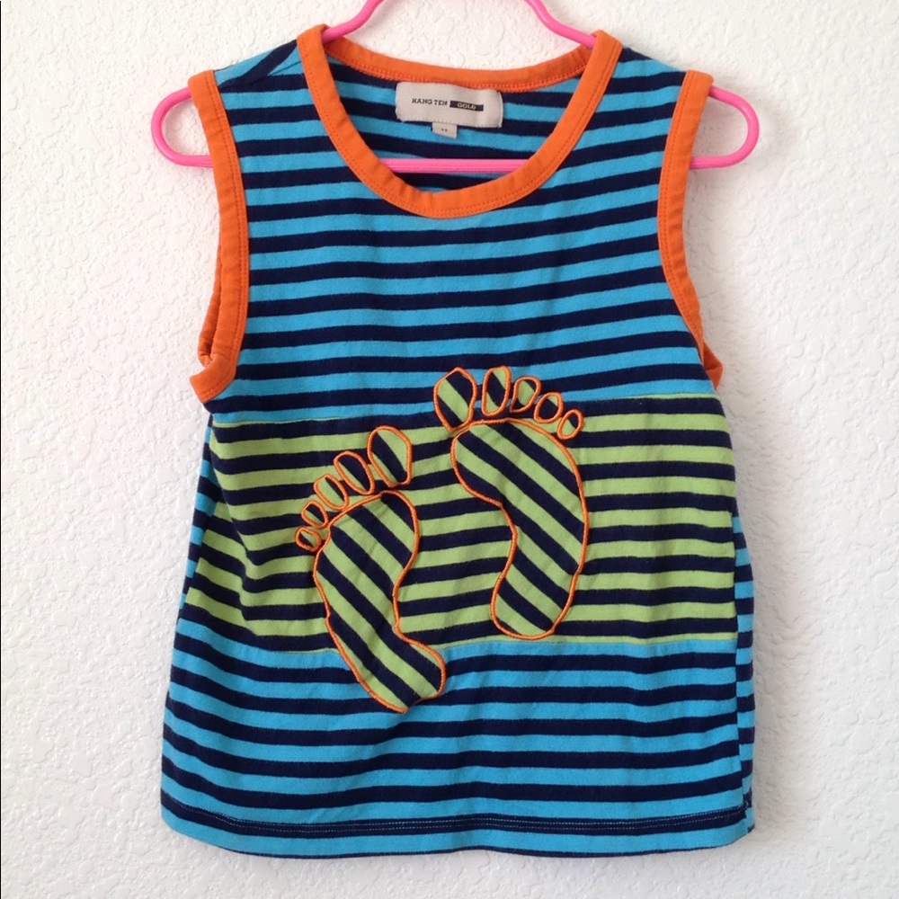 Boy's Hang Ten Gold Embroidered Feet muscle tee 4t